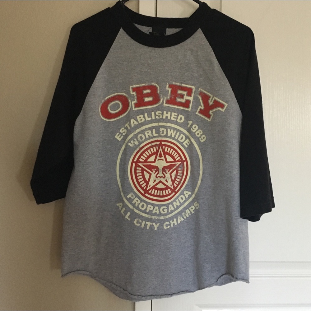 Obey Baseball tee 3/4 sleeves boyfriend fit medium